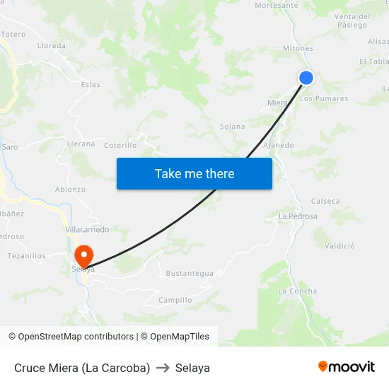 Cruce Miera (La Carcoba) to Selaya map