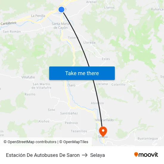 Estación De Autobuses De Saron to Selaya map