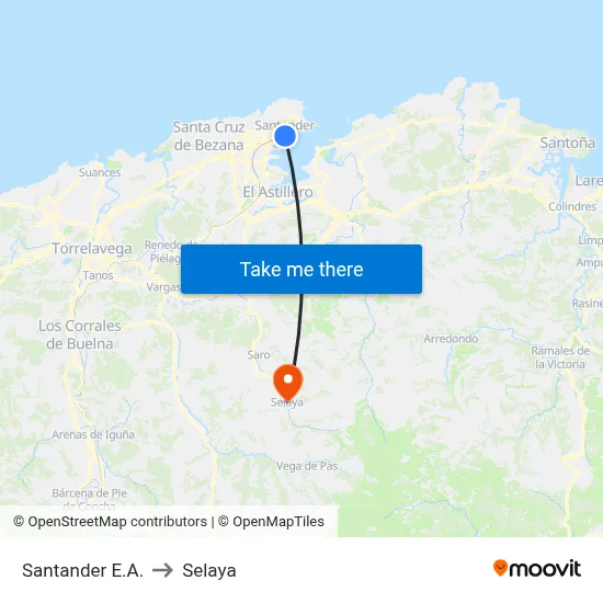 Santander E.A. to Selaya map