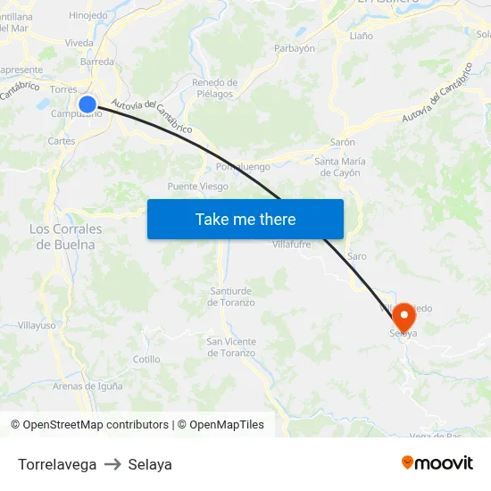 Torrelavega to Selaya map