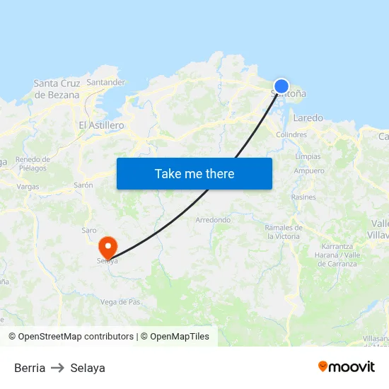 Berria to Selaya map