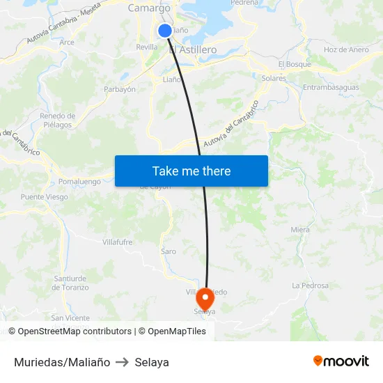 Muriedas/Maliaño to Selaya map