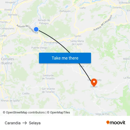 Carandia to Selaya map