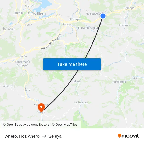 Anero/Hoz Anero to Selaya map