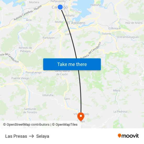 Las Presas to Selaya map