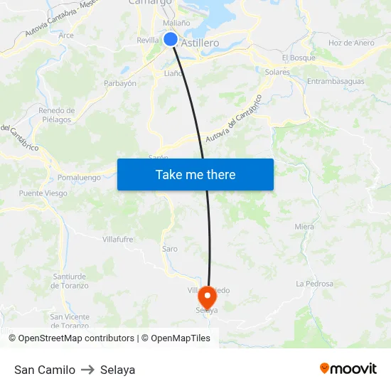 San Camilo to Selaya map