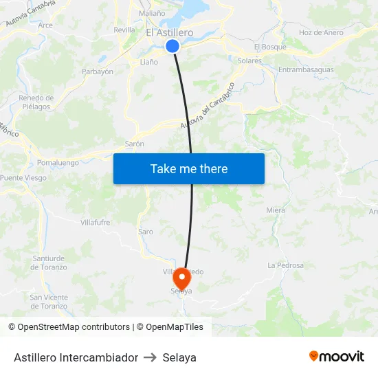 Astillero Intercambiador to Selaya map