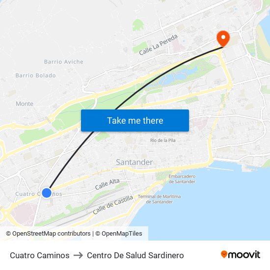 Cuatro Caminos to Centro De Salud Sardinero map