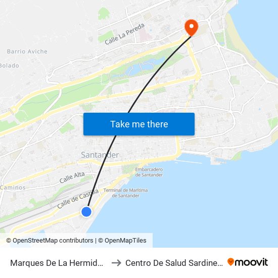 Marques De La Hermida 1 to Centro De Salud Sardinero map