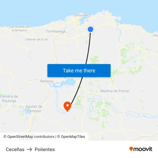Ceceñas to Polientes map