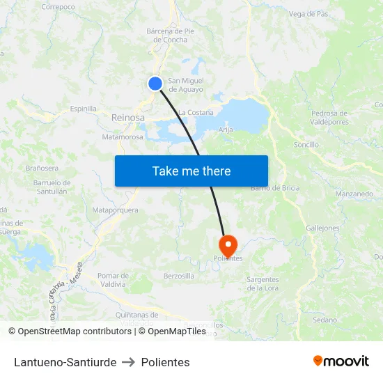 Lantueno-Santiurde to Polientes map