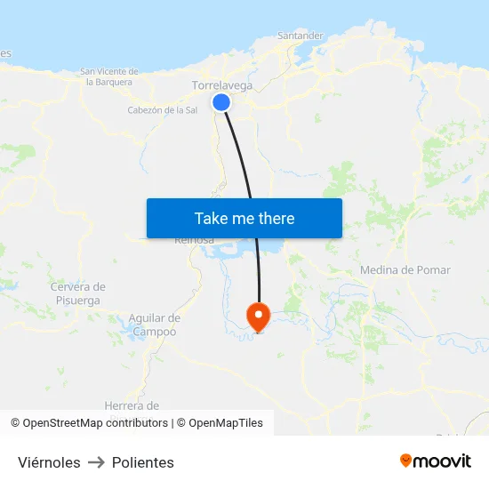 Viérnoles to Polientes map