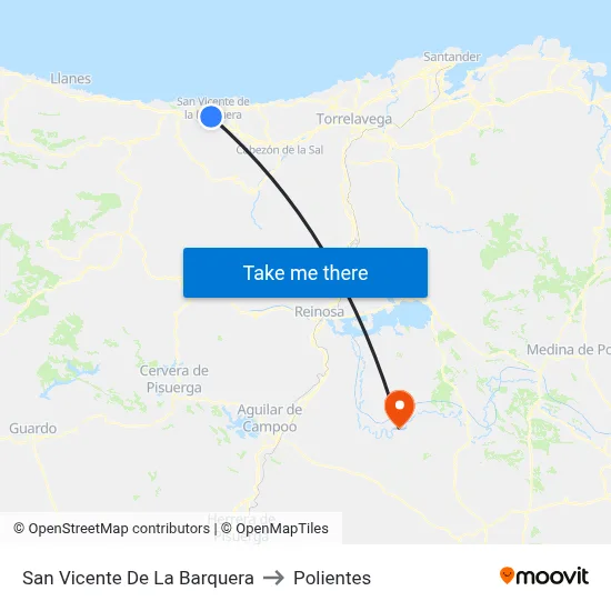 San Vicente De La Barquera to Polientes map