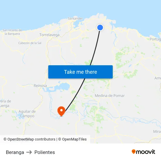 Beranga to Polientes map