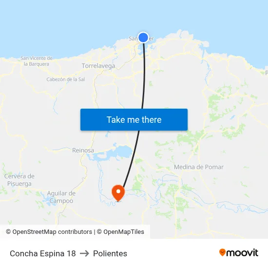 Concha Espina 18 to Polientes map