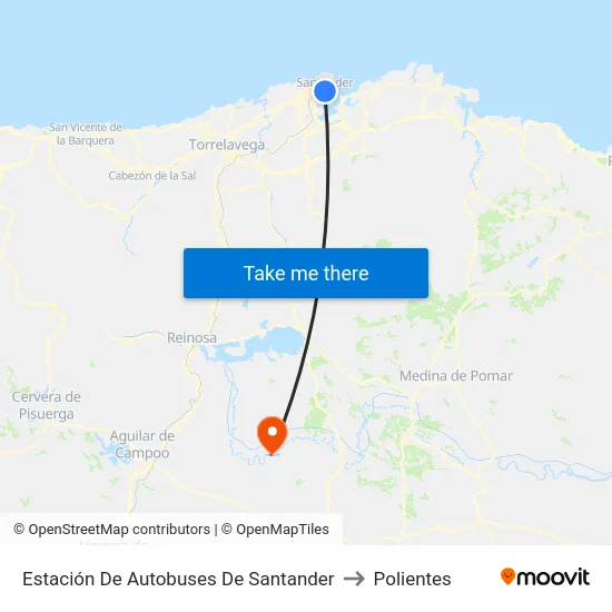 Estación De Autobuses De Santander to Polientes map