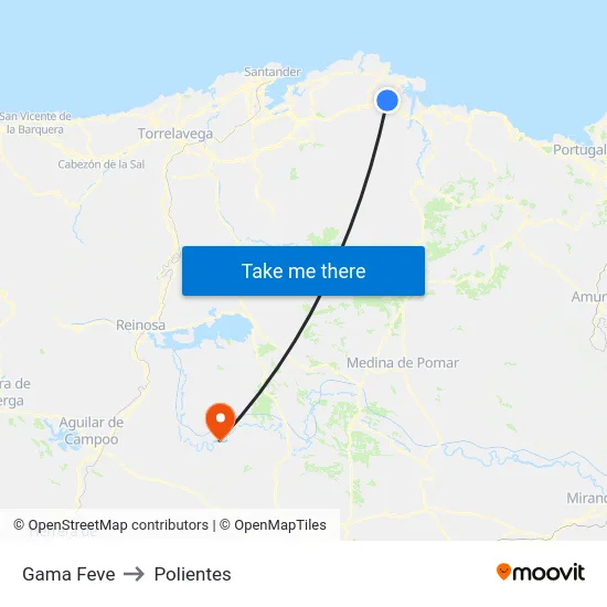 Gama Feve to Polientes map