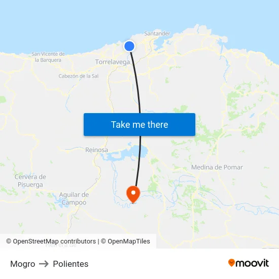 Mogro to Polientes map