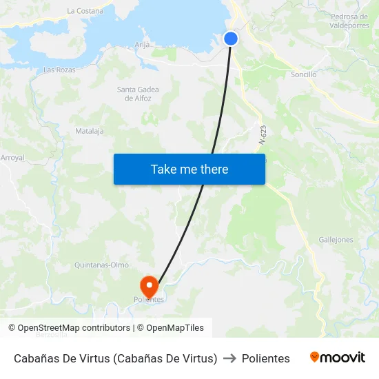 Cabañas De Virtus (Cabañas De Virtus) to Polientes map