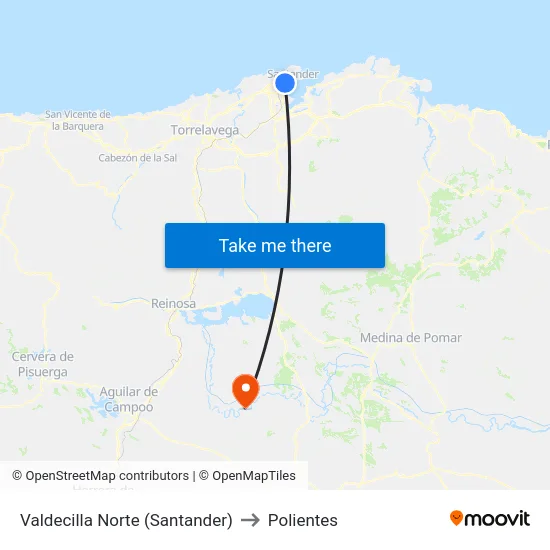 Valdecilla Norte (Santander) to Polientes map