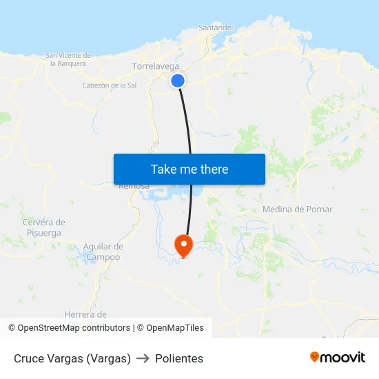 Cruce Vargas (Vargas) to Polientes map