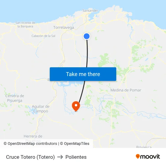 Cruce Totero (Totero) to Polientes map