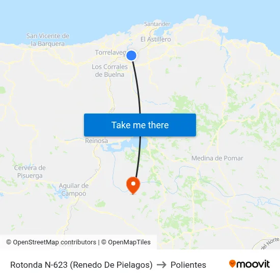 Rotonda N-623 (Renedo De Pielagos) to Polientes map