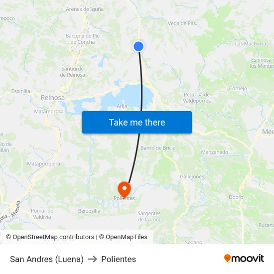 San Andres (Luena) to Polientes map