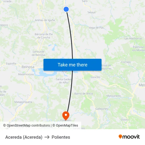 Acereda (Acereda) to Polientes map