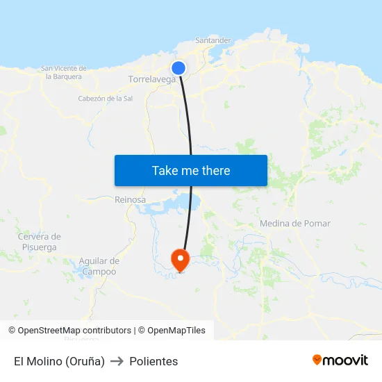 El Molino (Oruña) to Polientes map