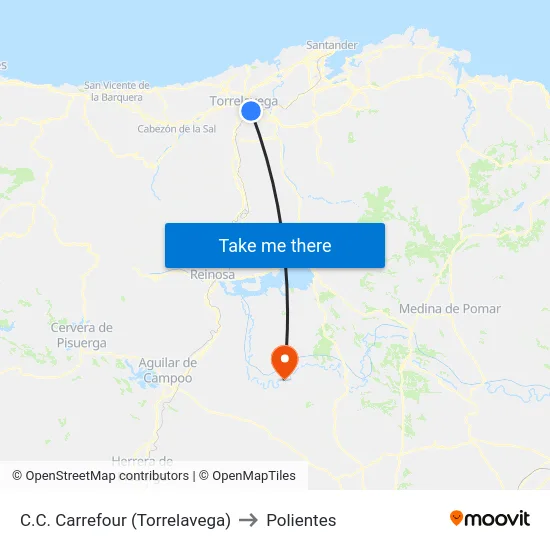 C.C. Carrefour (Torrelavega) to Polientes map