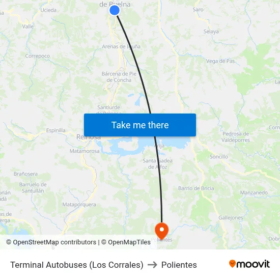 Terminal Autobuses (Los Corrales) to Polientes map