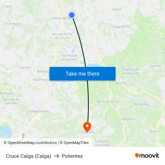 Cruce Calga (Calga) to Polientes map