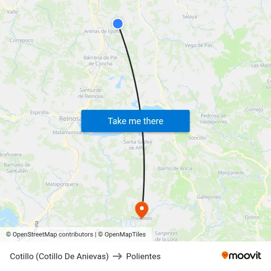 Cotillo (Cotillo De Anievas) to Polientes map