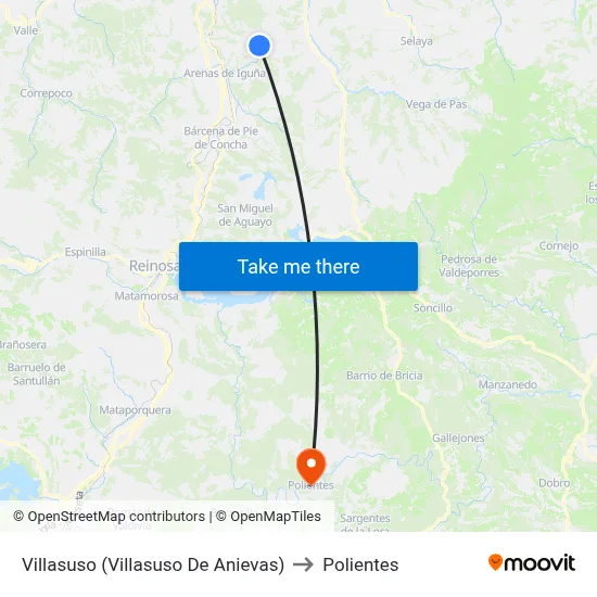 Villasuso (Villasuso De Anievas) to Polientes map