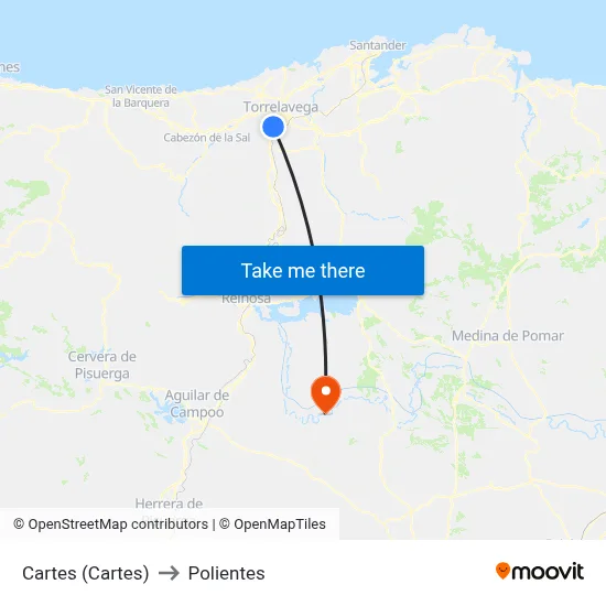 Cartes (Cartes) to Polientes map