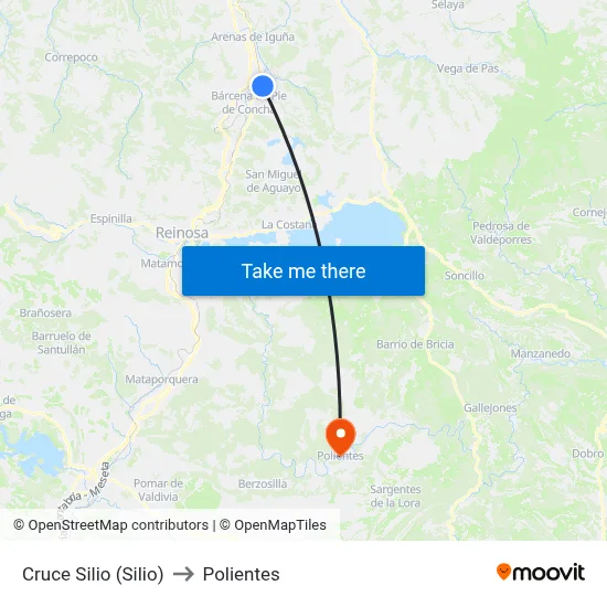 Cruce Silio (Silio) to Polientes map