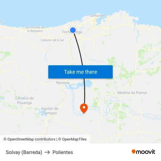 Solvay (Barreda) to Polientes map
