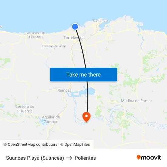 Suances Playa (Suances) to Polientes map