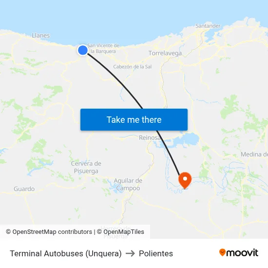 Terminal Autobuses (Unquera) to Polientes map