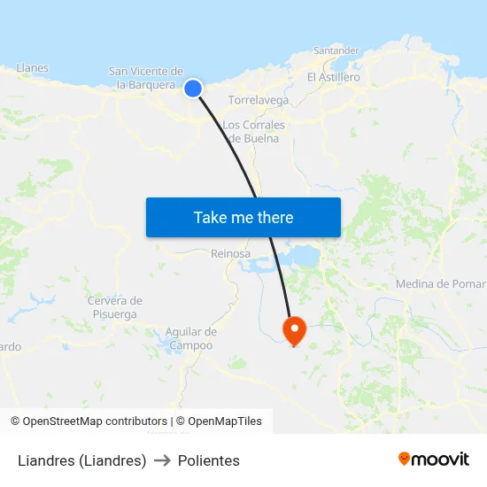 Liandres (Liandres) to Polientes map