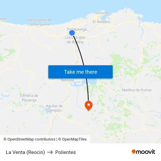 La Venta (Reocin) to Polientes map