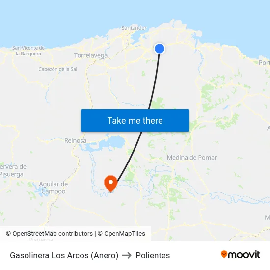 Gasolinera Los Arcos (Anero) to Polientes map