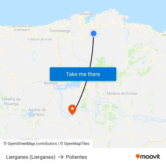 Lierganes (Lierganes) to Polientes map