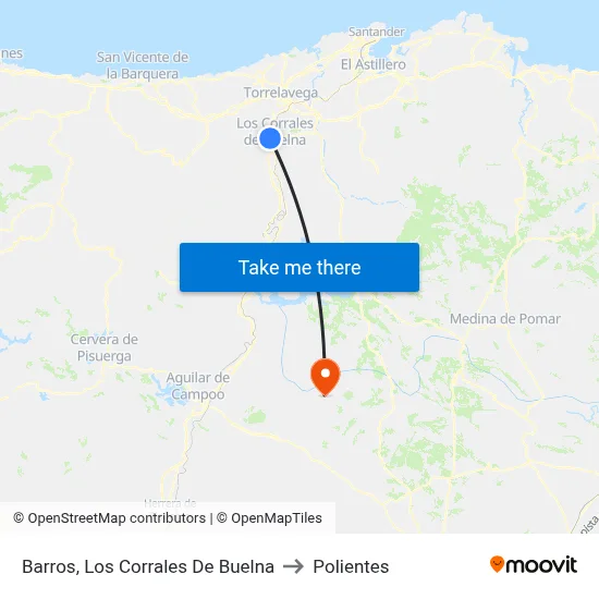 Barros, Los Corrales De Buelna to Polientes map