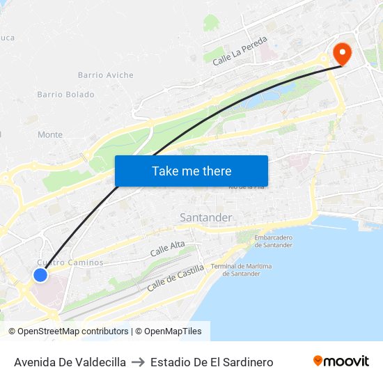 Avenida De Valdecilla to Estadio De El Sardinero map