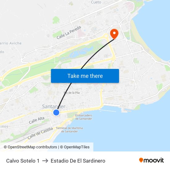 Calvo Sotelo 1 to Estadio De El Sardinero map