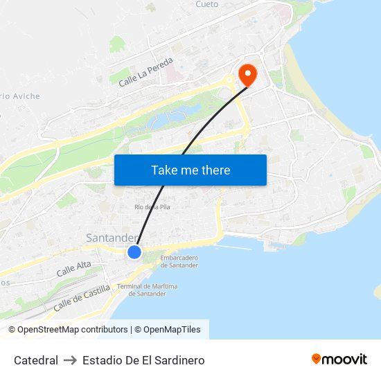 Catedral to Estadio De El Sardinero map