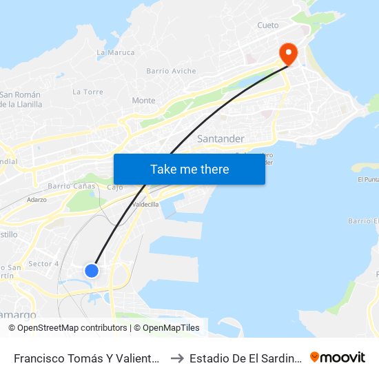 Francisco Tomás Y Valiente 11 to Estadio De El Sardinero map