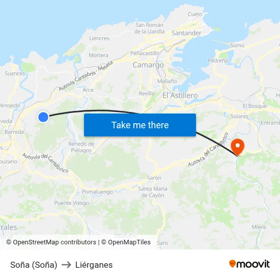Soña (Soña) to Liérganes map